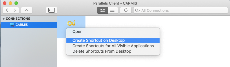 Create CARMIS Shortcut on desktop