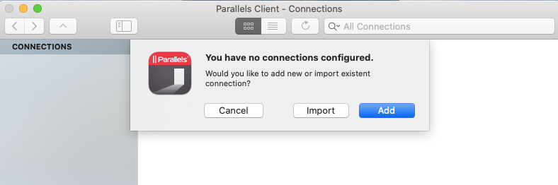 Parallels Client -Connections window